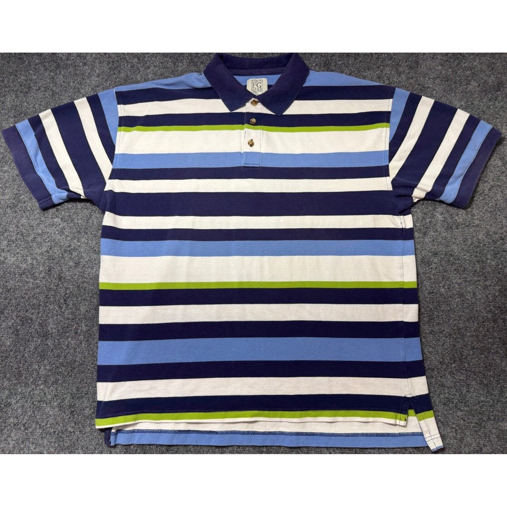 Vintage Field Gear Striped Polo Shirt Men's XL Blue White Multi Color 90s Retro